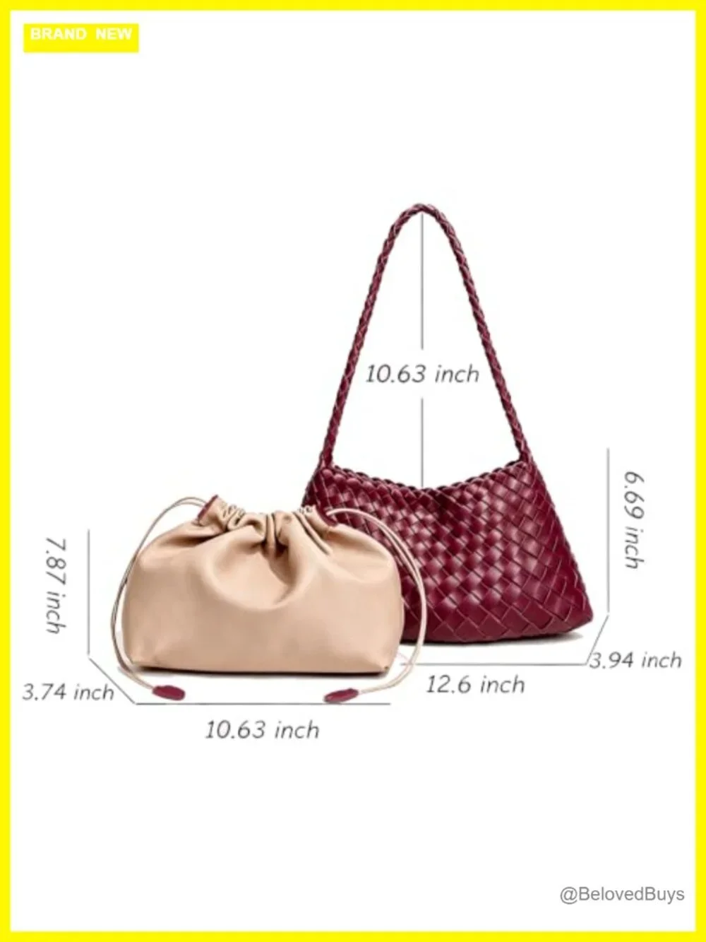Vintage Faux Leather Hand-Woven Shoulder Hobo Bag with Detachable Drawstring